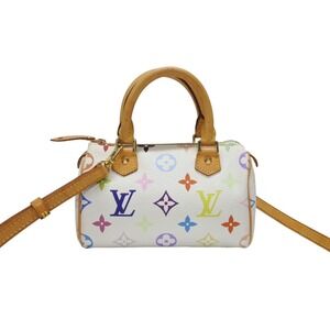 Louis Vuitton Monogram Leather Speedy Takashi Handbag White Murakami Multicolor